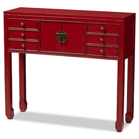 Baxton Studio Red Finished Wood Bronze Finished Accents 6-Drawer Console Table 147-8191